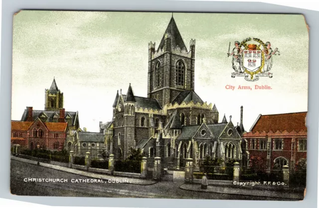 Dublin Ireland, Christchurch Cathedral, City Arms, Vintage Postcard