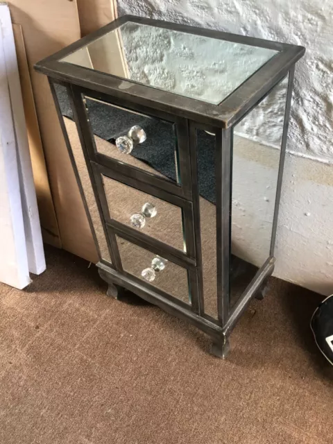 Silver mirrored shabby chic bedside cabinet - Used