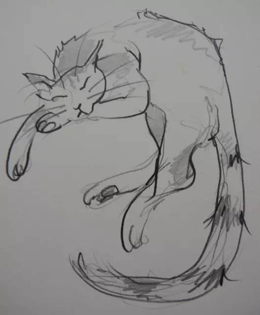 Original ausdrucksstarke Mini Bleistift Zeichnungsskizze einer Katze