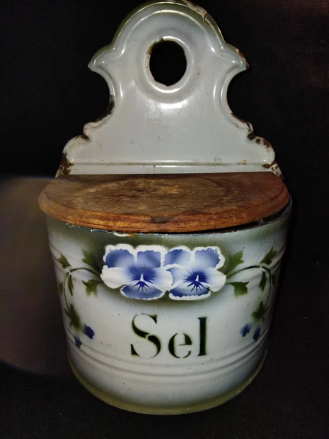 Boîte à sel en métal noir, blanc et doré