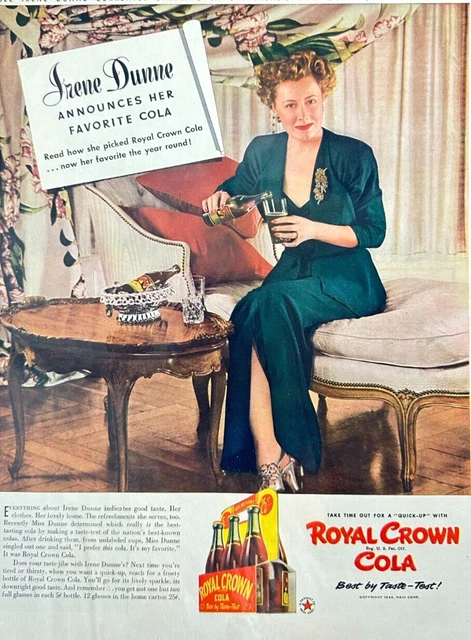 Vintage RC COLA Irene Dunn Favorite Cola Best Taste 1942 Magazine Print Ad BF78