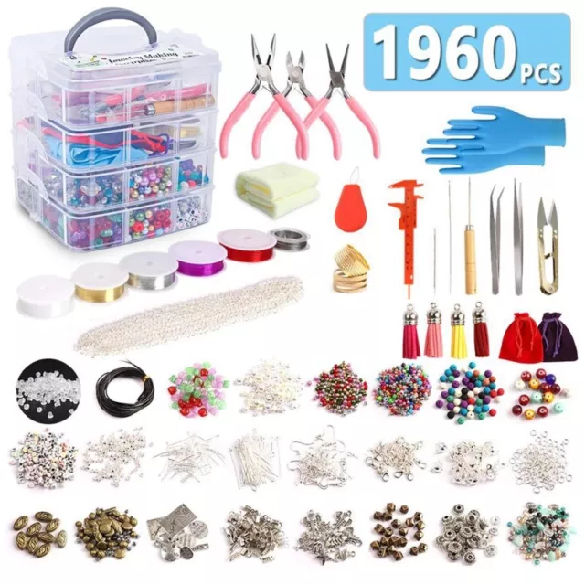 1960 Pieces Jewelry Making Supplies Kit with Beads Findings Pliers Beading Wire