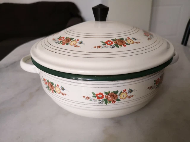 Ancienne Marmite Ronde avec Couvercle en Fonte Orange - Vintage French