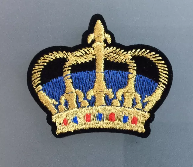 Blue Crown Iron On Sew On Full Embroidered Patch Appliqués Badge