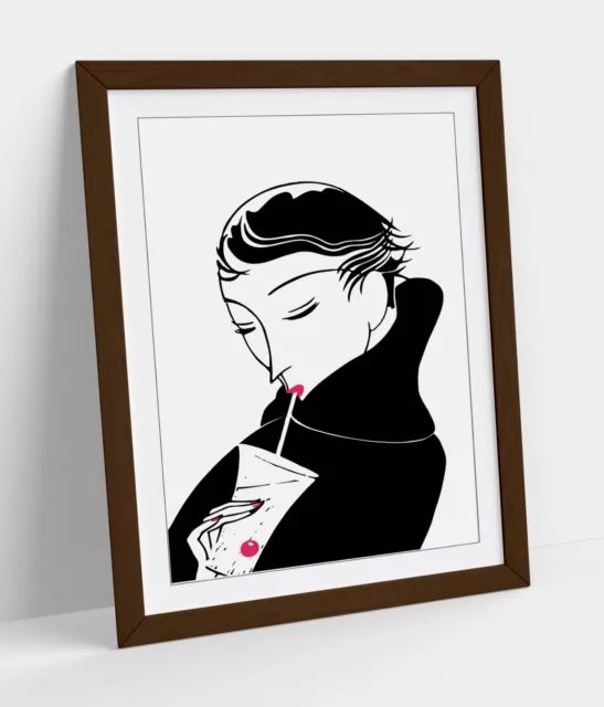 Fashion Art Deco Woman With Cocktail -Framed Wall Art Poster Paper Print