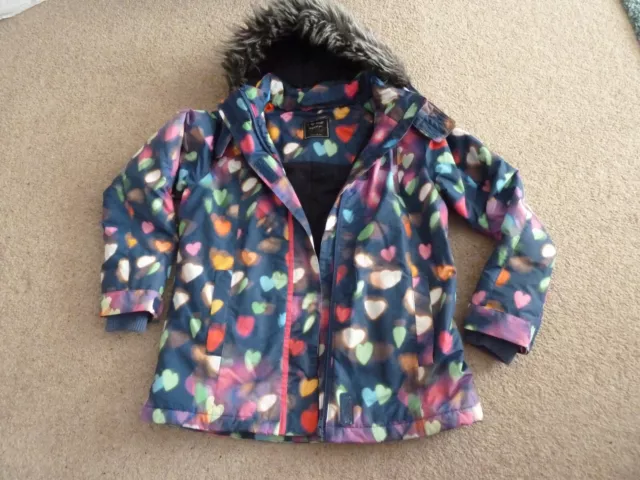 Girls Next Warm Winter Fleece Lined Coat Blue with Heart Print Age 11-12