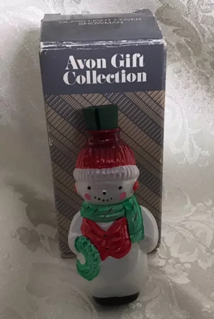 Cute VTG AVON Snowman Glass Christmas Light Cover, Original Box