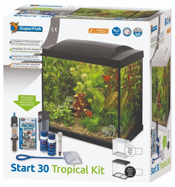 Superfish Start 30 Complete Tropical Aquarium Fish Tank Set 25L Black or White