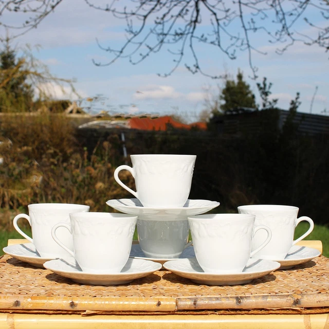 5 tasses à café avec leurs soucoupes - Porcelaine - Winterling - Lucien Engel Blanc/Doré - Vendu