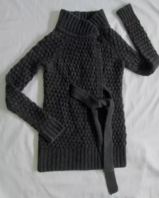 VINCE gray wool-alpaca blend one-button belted cardigan.  Heavy open knit.  XS