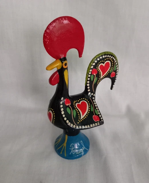 Vintage Ceramic Hand Painted Portugal Lucky Rooster Figurine Folk Art 5.5"