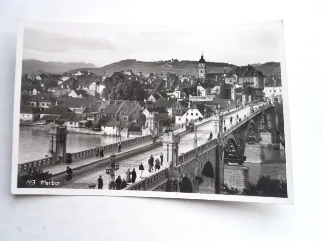 AK Maribor Old Bridge Drau Bogenbrücke Zentrum Kirche 1935 Slowenien Marburg