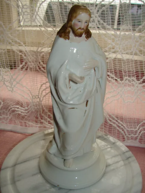 Alte Jesus Heiligen-Figur Statuette Handbemahlt Italy Porzallan Herz Jesu
