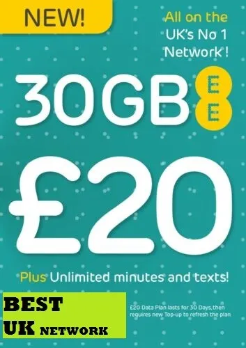 EE 4G £20 Data Pack Pay As You Go SIM PAYG Nano/Micro/Standard Triple Cut New UK