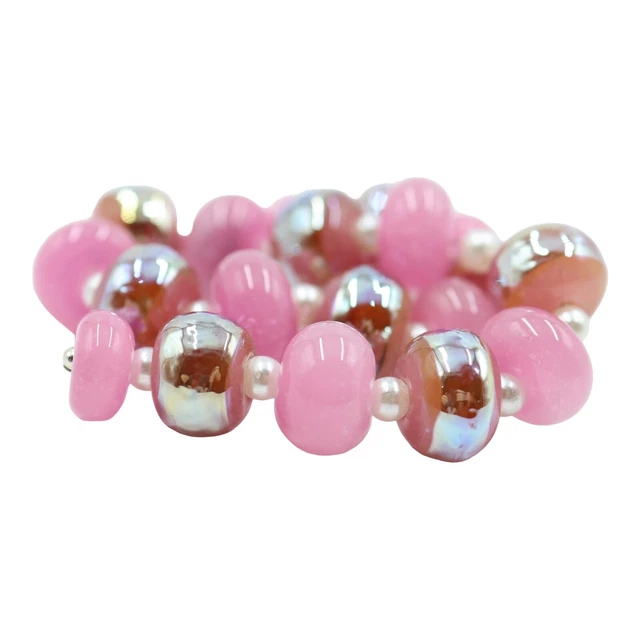 OliveStuart Handmade Lampwork Beads 19 pink round w/sterling silver glass