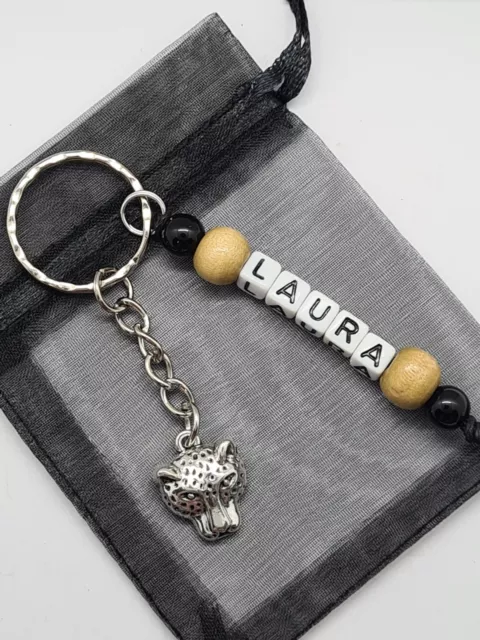 Personalised cheetah Keyring, big cat gifts, bag name tag, jaguar, safari gifts