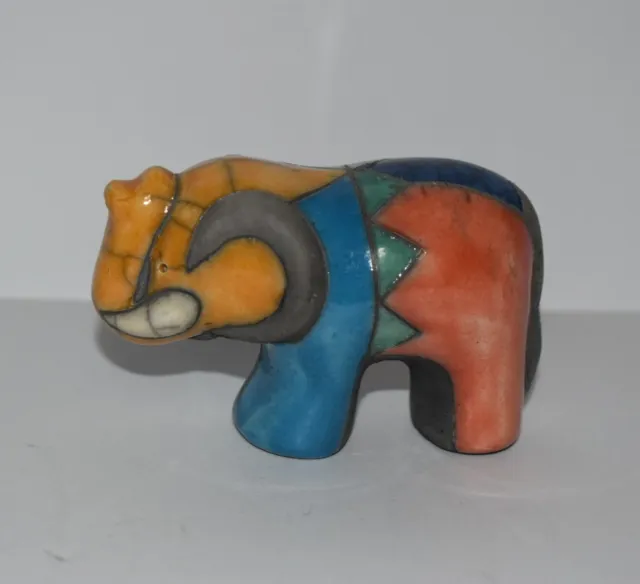 Raku Pottery Elephant Figurine Hand Painted South Africia