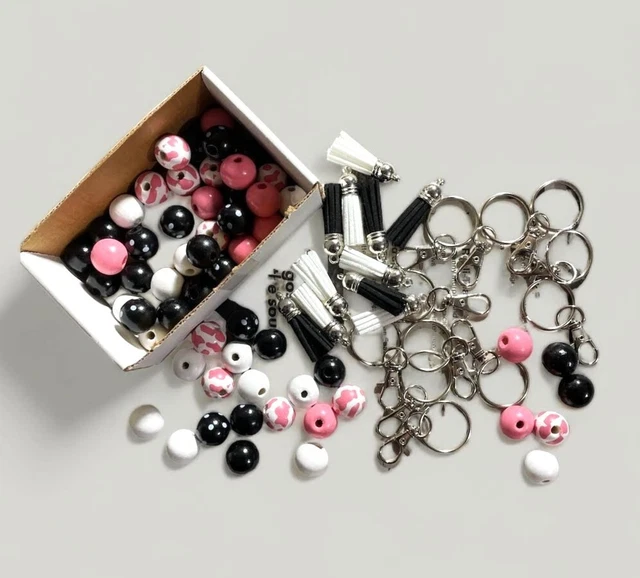 82pc Classy 16mm Wood Bead Keychain Kit