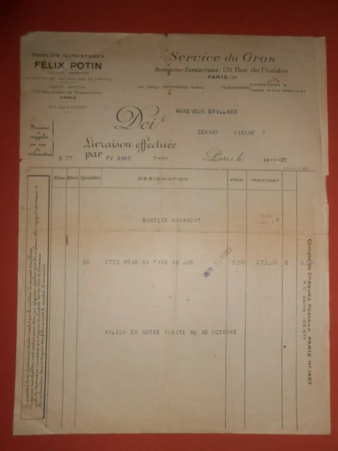 Ancienne Facture – Le Cotentin Crépin Braley – Conserves St Lo Manche – 1939