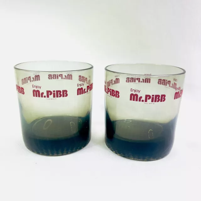 Vintage 1980s Mr Pibb Smoke Colored Whiskey Cocktail Glasses 3.25 inch Set of 2