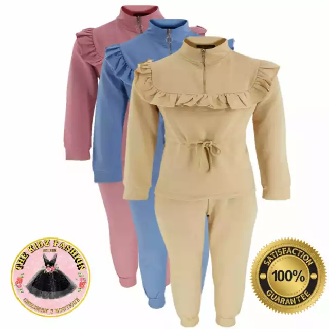 Girls Kids Lounge Wear Set Ruffle  Faux Collar Lounge Set Active wear 2 -10 Yr