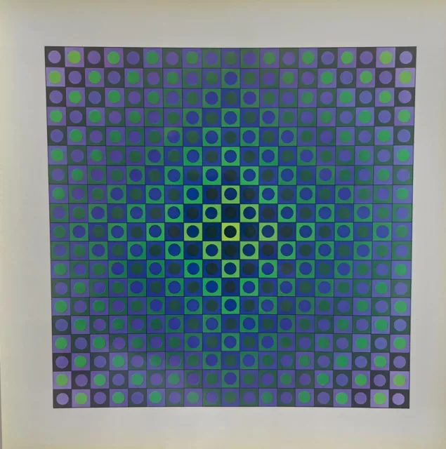 Sérigraphie Victor Vasarely encadré, Large Serigraph 27x27cm framed printed 1971