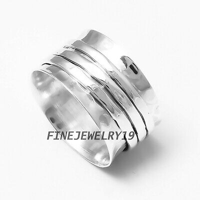 Solid 925 Sterling Silver Wide Band Spinner Ring Meditation Statement Ring GN252