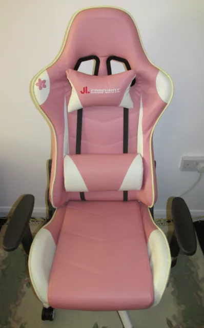 J L Comfurni Gaming Computer Office Chair - Pink and White - Flower - Kawaii