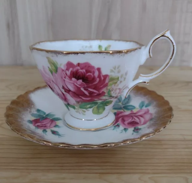 Royal Albert Footed Tea Cup & Saucer Set American Beauty Floral England Gilt