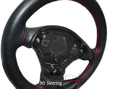 For Fiat Stilo 01-08 Real Black Italian Leather Steering Wheel Cover Red Stitch