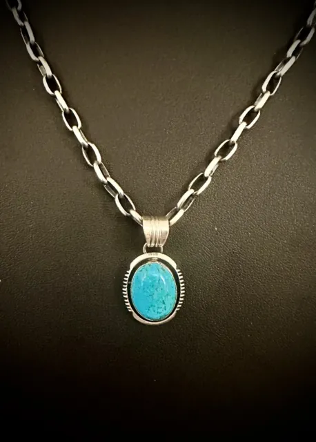 Navajo Kingman Turquoise & Sterling Silver Pendant by Will Denetdale
