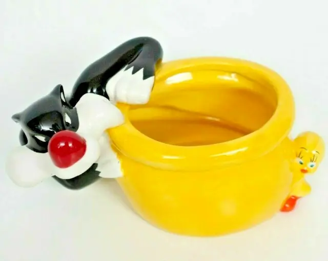 Sylvester And Tweety Bird Bowl Planter Candy Trinket Dish Warner Bros Ceramic