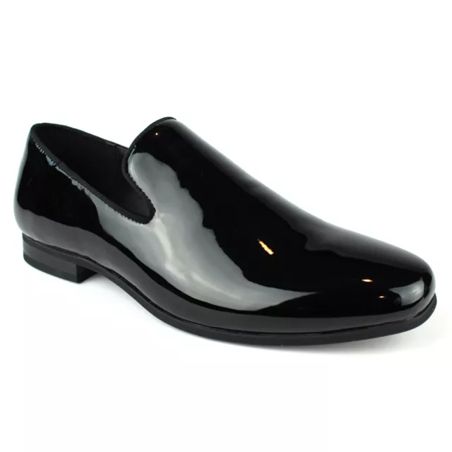 Mens Plain Black Patent Leather Formal Tuxedo Slip On Dress Shoes Loafer AZARMAN 3
