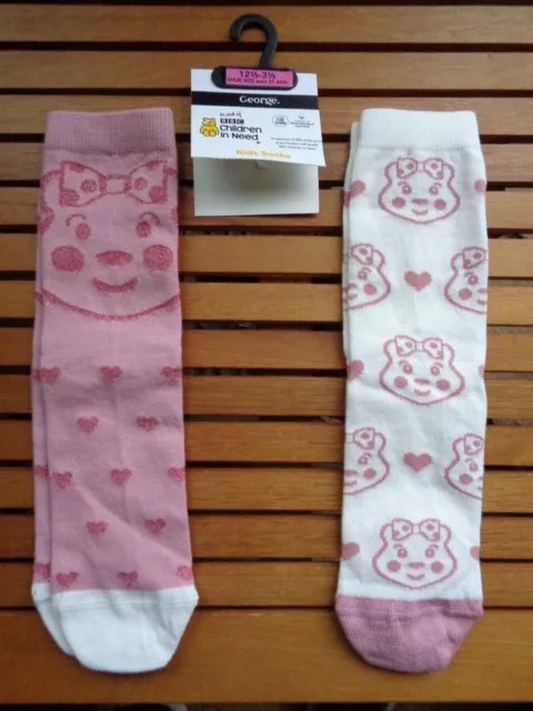BBC CHILDREN IN Need Pudsey Bear- Blush Bear Socks - Size 12-3.5 (Eu 31 ...