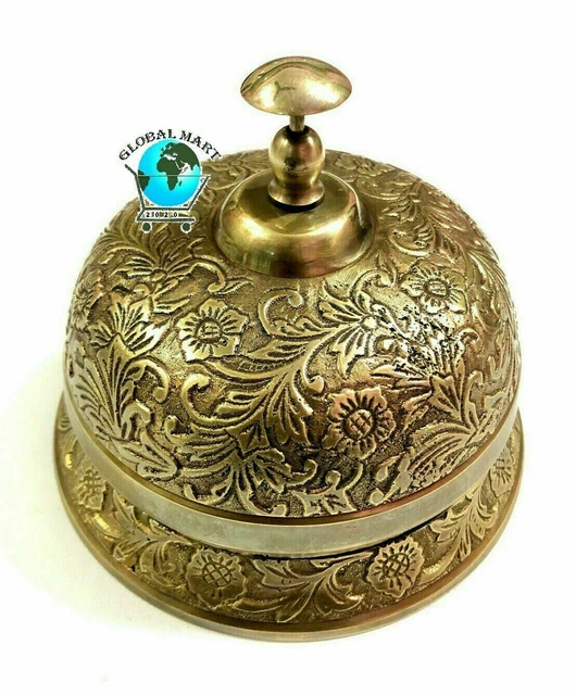 Tischglocke Handglocke - Messing Holz Gold Glocke - 21 cm Tischglocke Handglocke - Messing Holz Gold Glocke - 21 cm