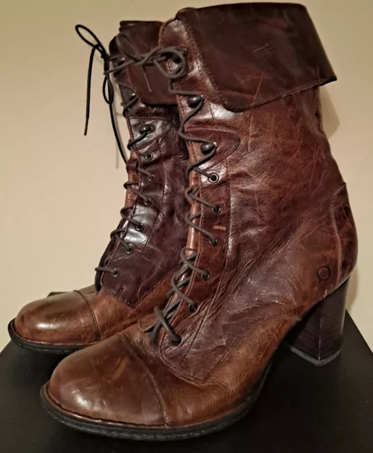 Born Womens Brown Leather Mid-Calf Victorian Style Lace Up Boots Sz 9.5 MSRP 175