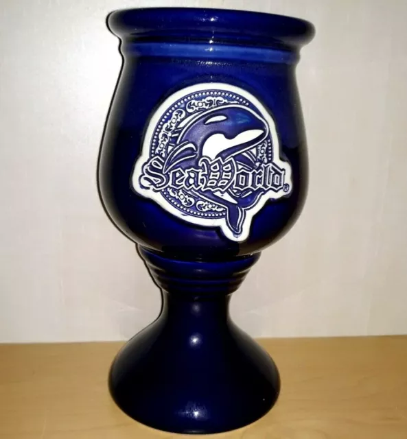 SeaWorld Blue Hombre Ceramic Shamu Orca Coffee Mug Beer Stein Mug Sea World 8" 2