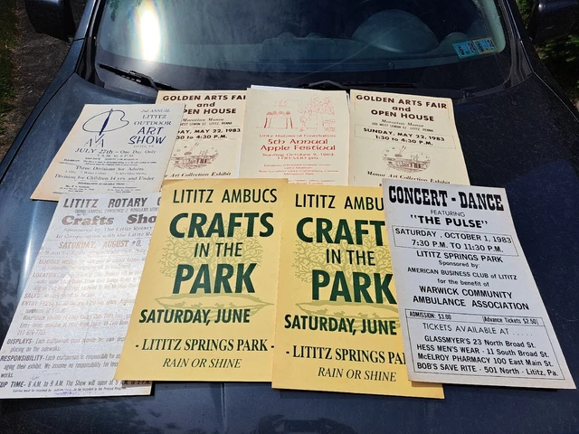 Lot Vtg LITITZ PA Cardboard Signs - Apple Festival,Craft Art Show,Concert,etc.