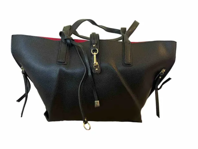 Travanti Large Black Pebbled Faux Leather Tote Shoulder Bag Purse Double Handle