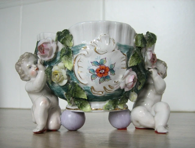 Jardinière Ancienne En Porcelaine – Fille Fleur, Décoration Vintage