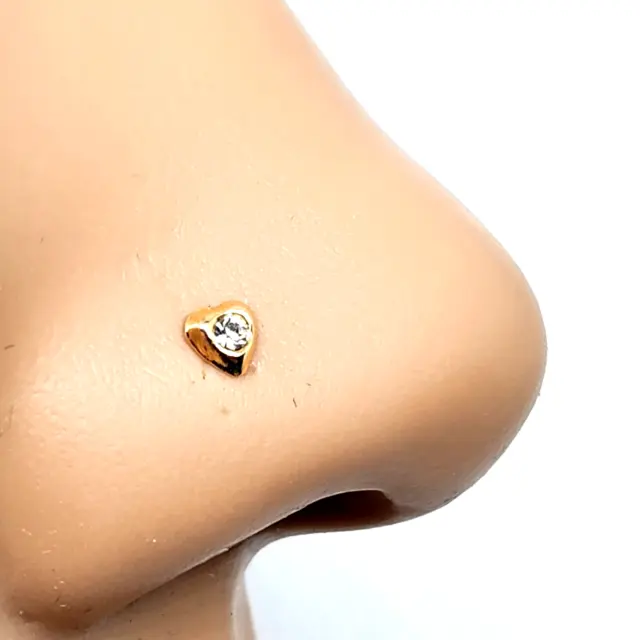Perno de nariz de corazón de oro 9k 2 mm Gema de circonita cúbica 22 g (0,6...