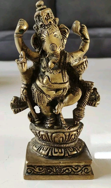 Statuette Grand Ganesh Porte-bonheur Pour L'argent - Doré Et Rouge, Tête De Souris, Neuf Avec étiquette