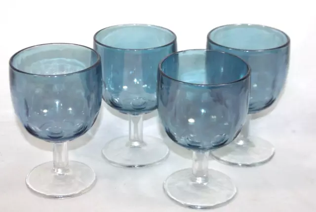 Vintage Set o f 4 Bartlett Collins Iridescent Blue Thumbprint Goblets