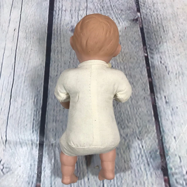Vintage Bisque Porcelain Cloth Body Baby Doll w Blue Eyes No Clothes - 7.5" Long 5