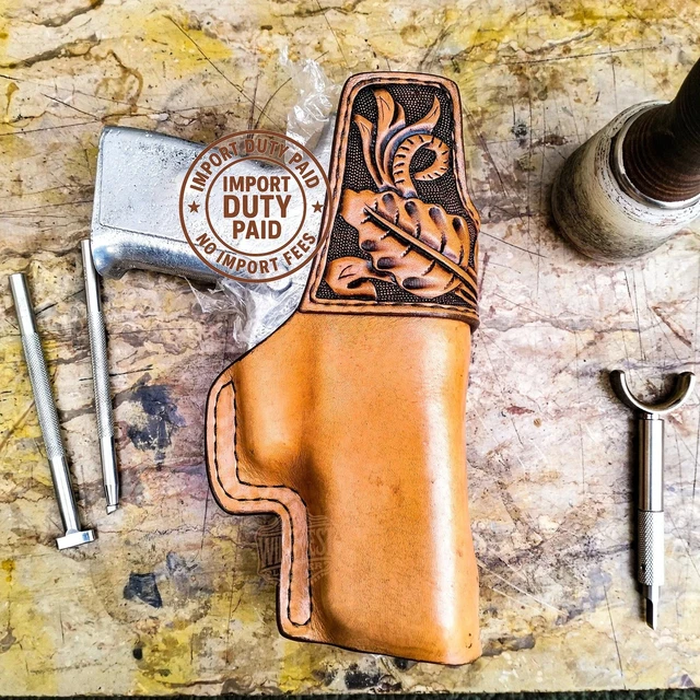 New Barsony Quick Slide Gun OWB Saddle Tan Leather Holster New Barsony Quick Slide Gun OWB Saddle Tan Leather Holster