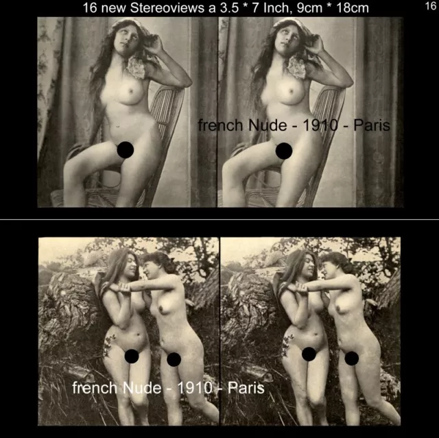 16 Akt Stereofotos klassik Nude Paris 1910  Lot 16 Stereoviews France