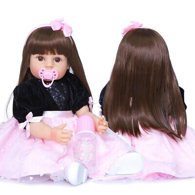 55cm Full Body Silicone Vinyl Reborn Doll Toddler Girl Long Hair Lifelike Toys