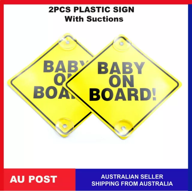 2 Pcs Baby on Board Car Sign Yellow Suction Cups Safety Plastic Pair Vehicle