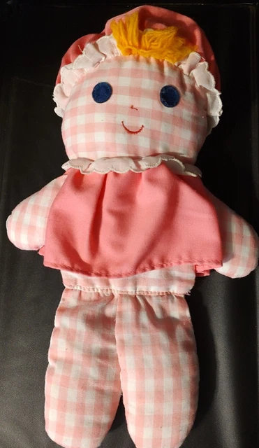 Vintage Fisher Price Lolly Doll Pink Rattle Plush Baby Toy 1975 420