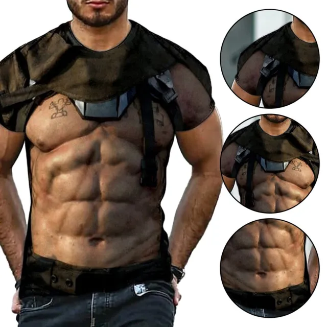 T-shirt uomo stampata in 3D palestra sportiva top stampa tatuaggio muscolare forte manica corta